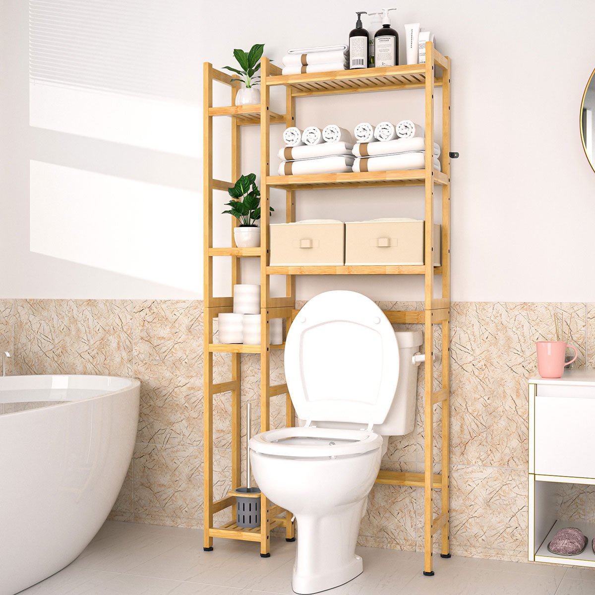 Toilettenregal aus Bambus mit 2 Körben YB036 2 - BambooTidy