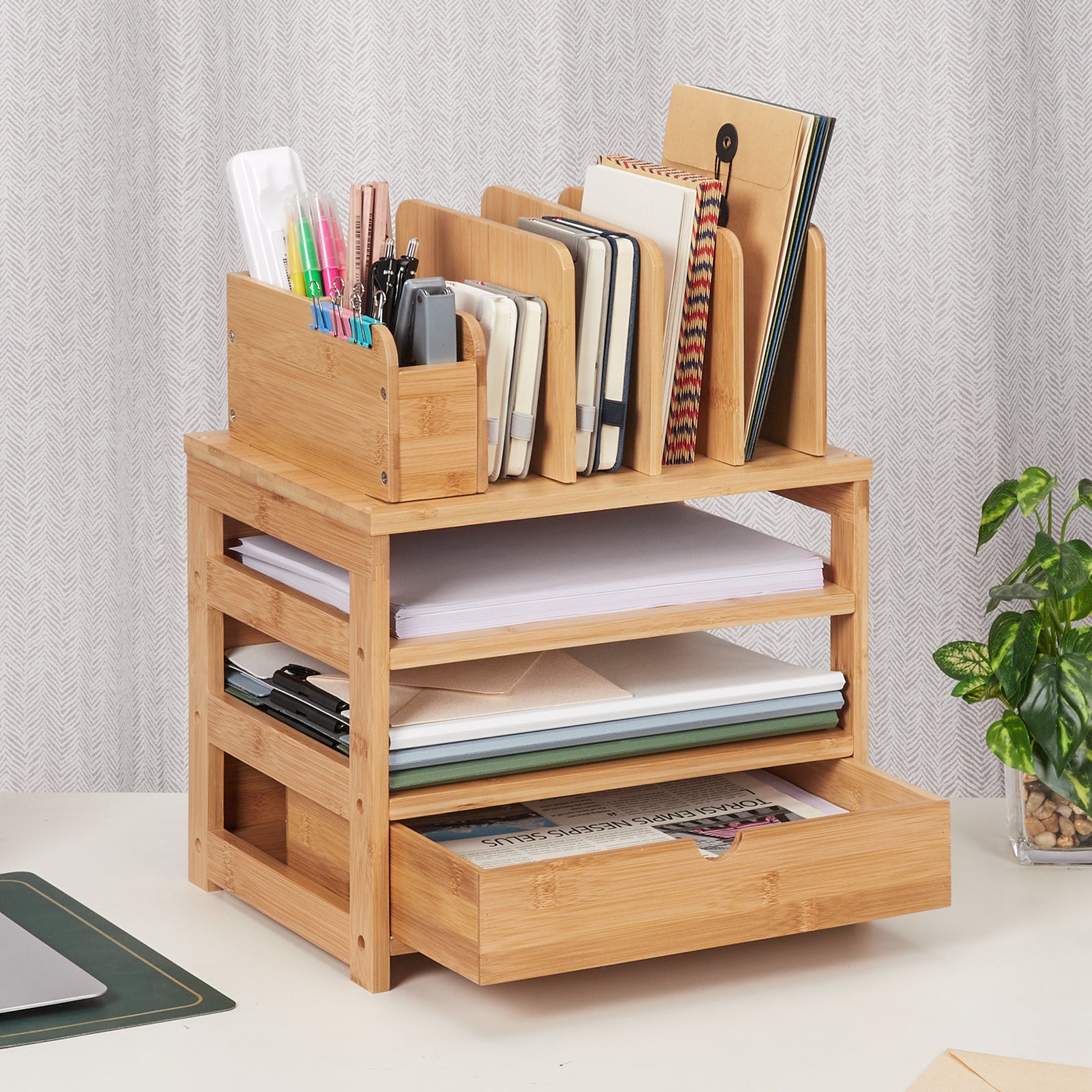 Bambus Schreibtisch-Organizer mit Schublade HH011 12 - BambooTidy