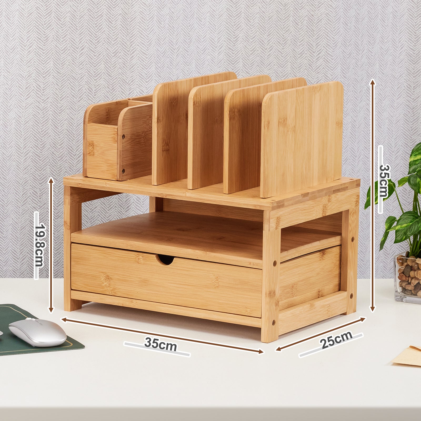 Bambus Schreibtisch-Organizer mit Schublade HH011 3 - BambooTidy