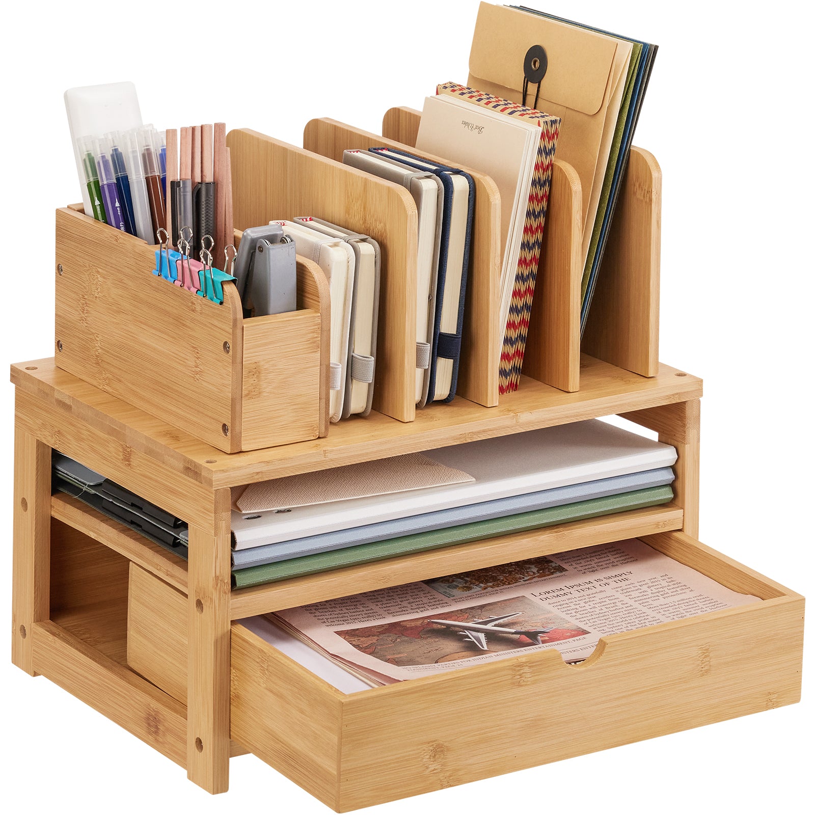 Bambus Schreibtisch-Organizer mit Schublade HH011 5 - BambooTidy