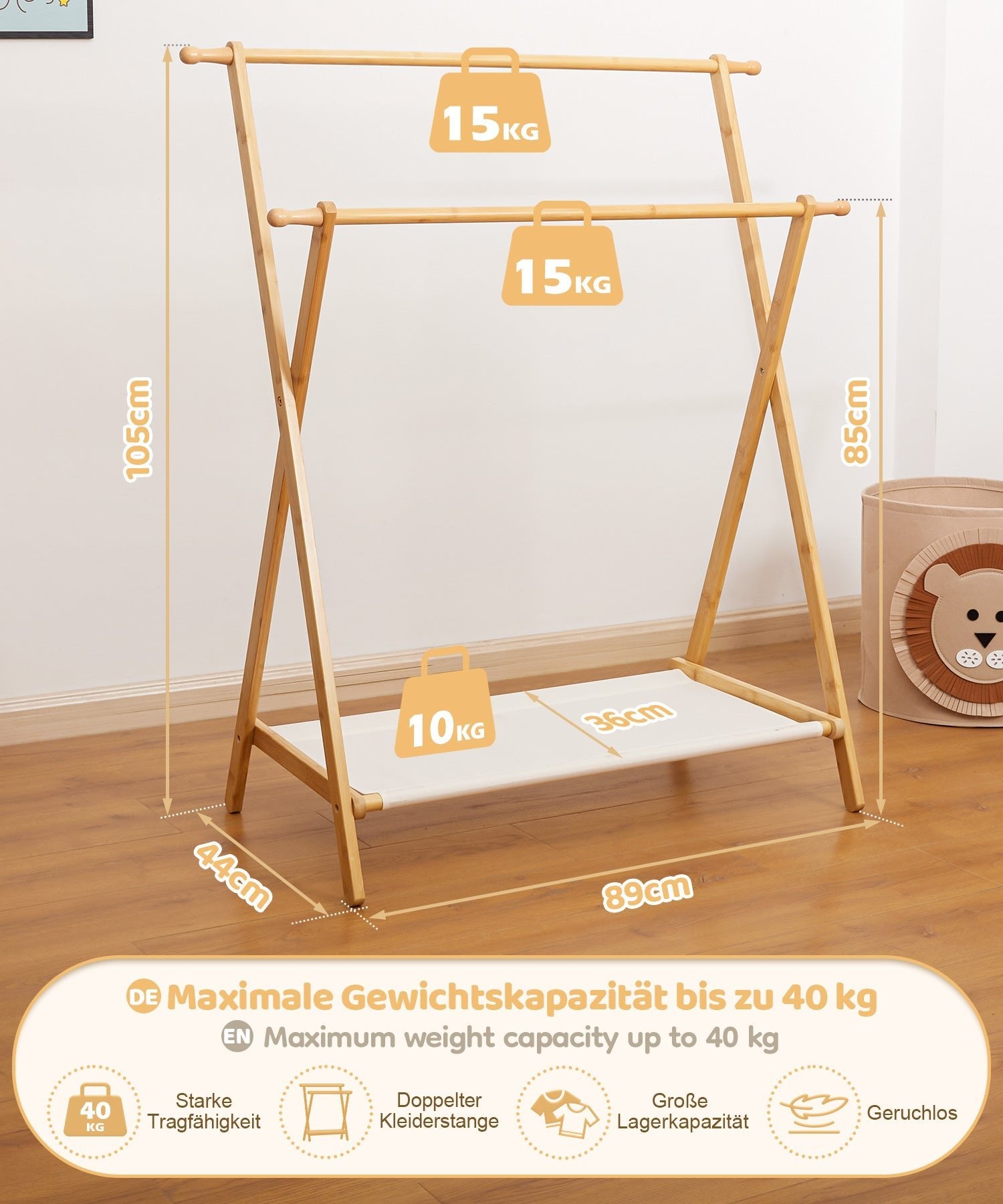 Kinder Kleiderständer aus Bambus YB032 3 - BambooTidy