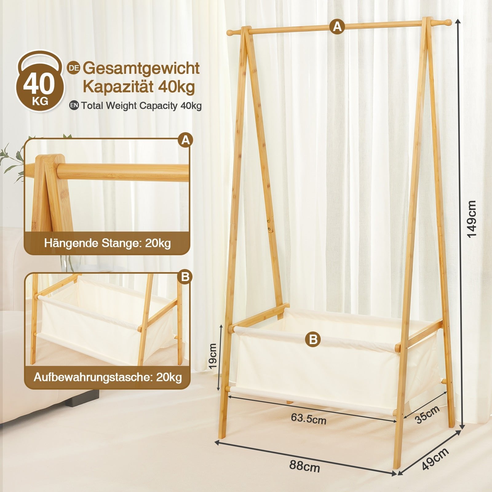 Klappbare Kleiderständer aus Bambus CL004 3 - BambooTidy