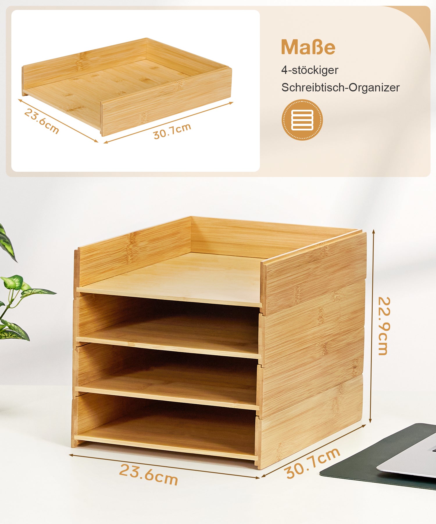 Bambus Schreibtisch-Organizer mit 4 verstellbaren Fächern CL015 3 - BambooTidy