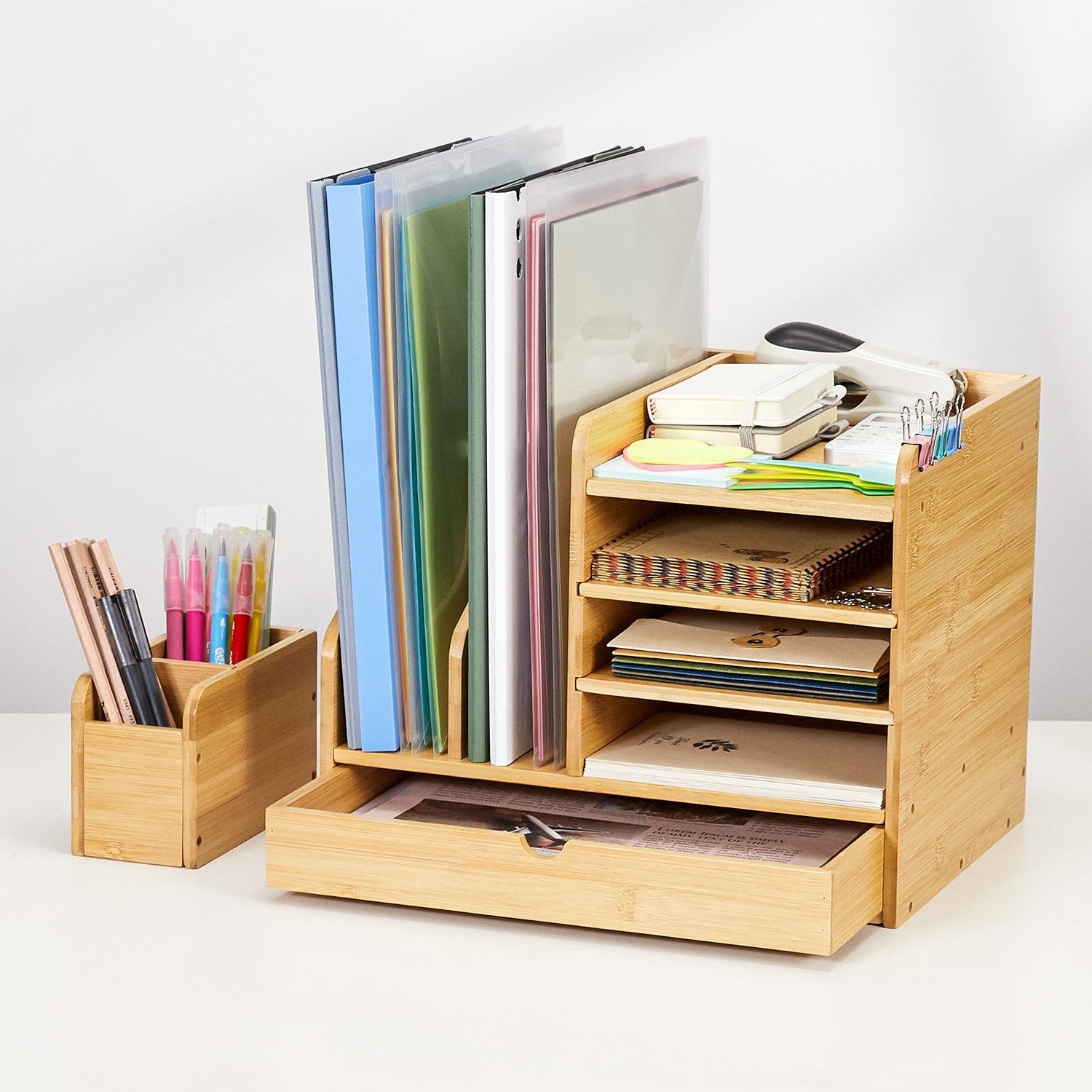 Bamboo Desk Organizer with Drawers CL016