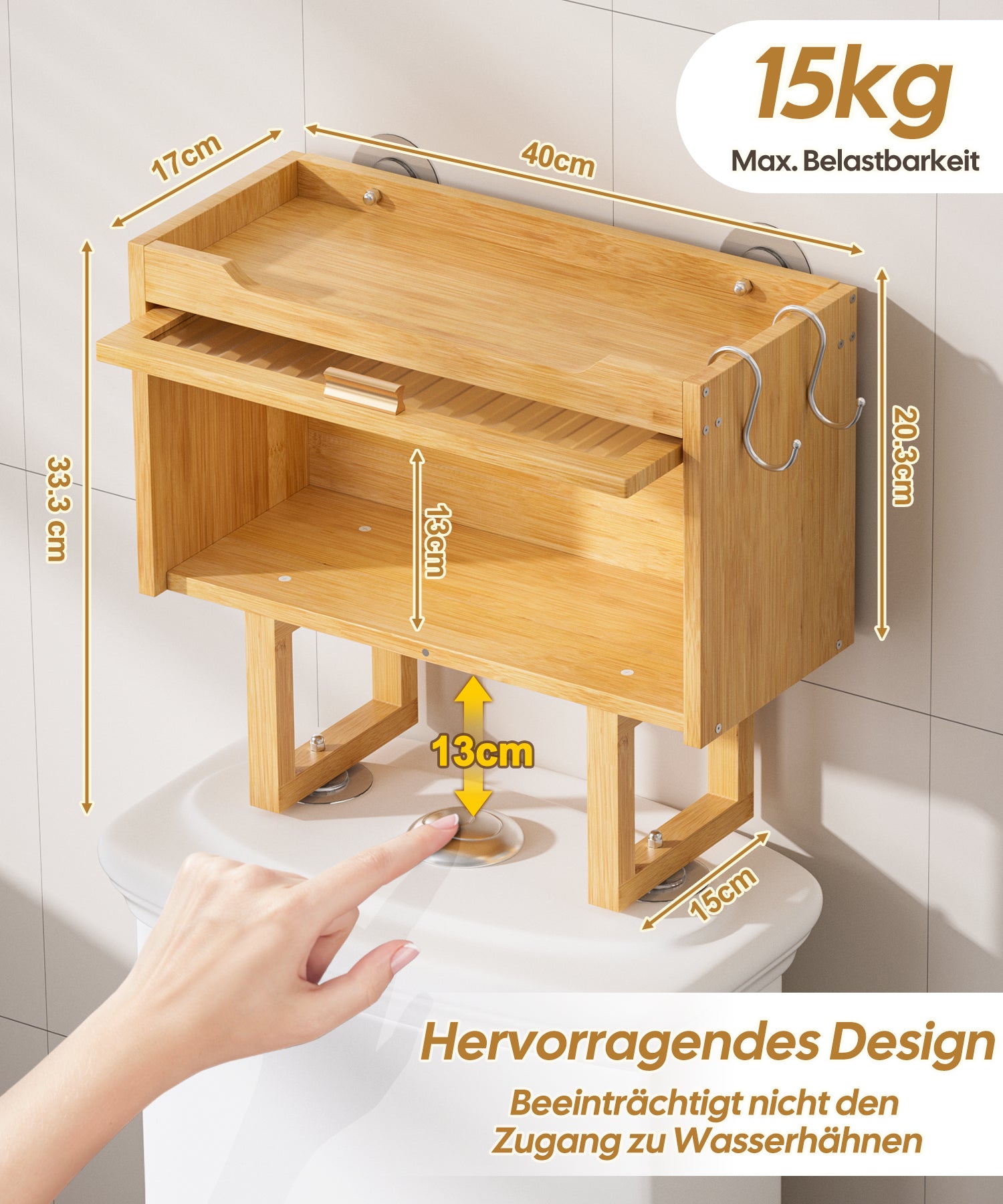 Toilettenschrank Überbau aus Bambus mit Tür CL010 3 - BambooTidy