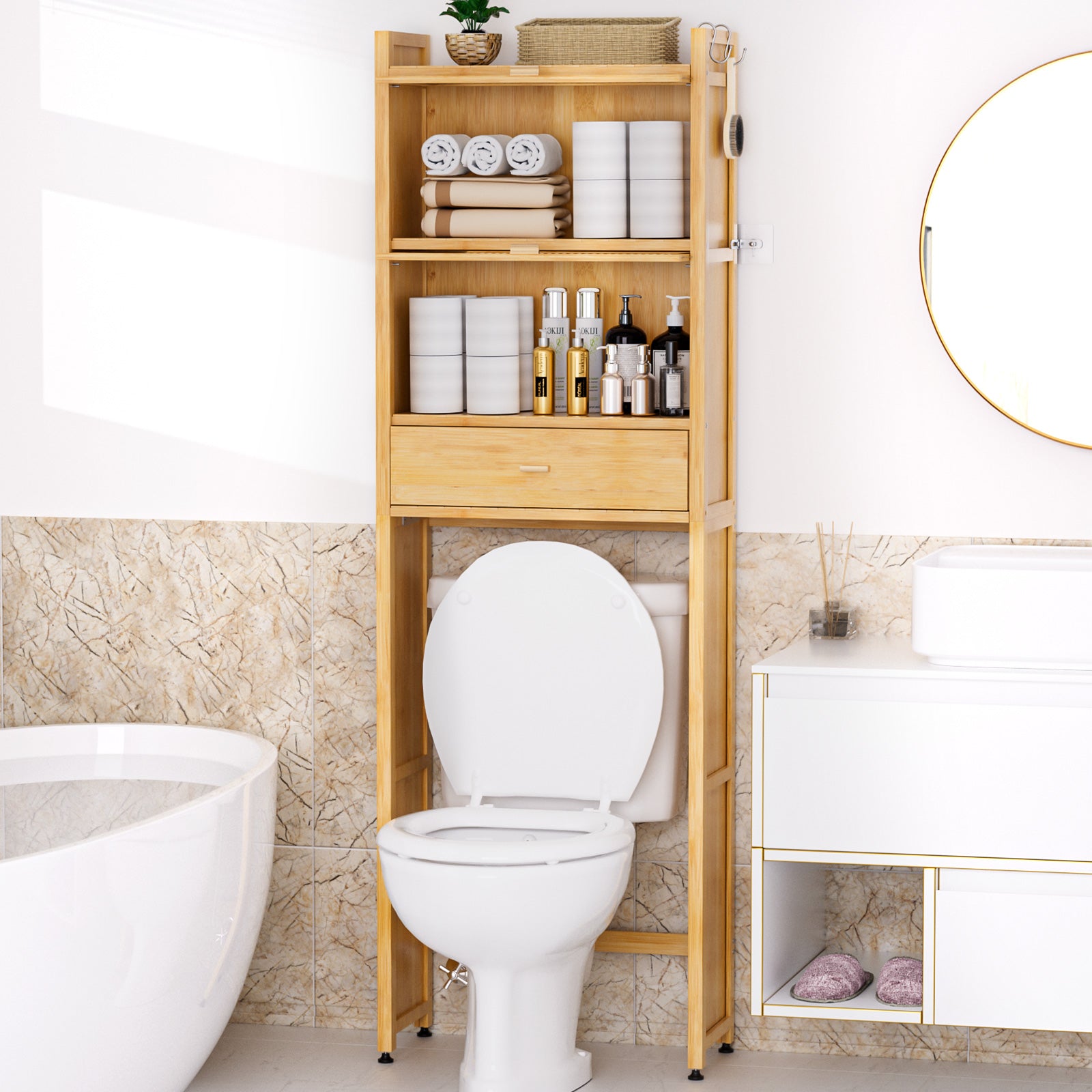 Bambus Toilettenschrank mit Tür und Schubladen CL011 CL011 - UZ055 2 - BambooTidy