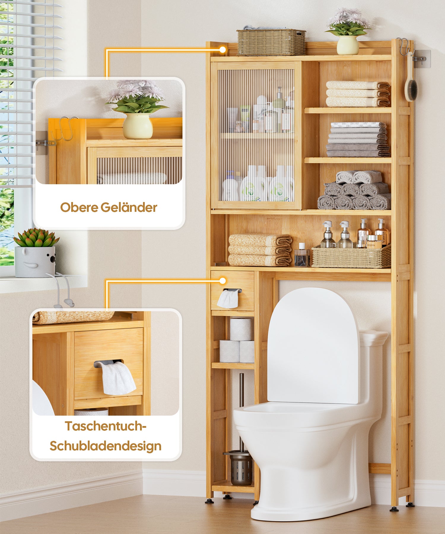 Bambus Toilettenschrank mit Tür und Taschentuch-Box CL021 4 - BambooTidy