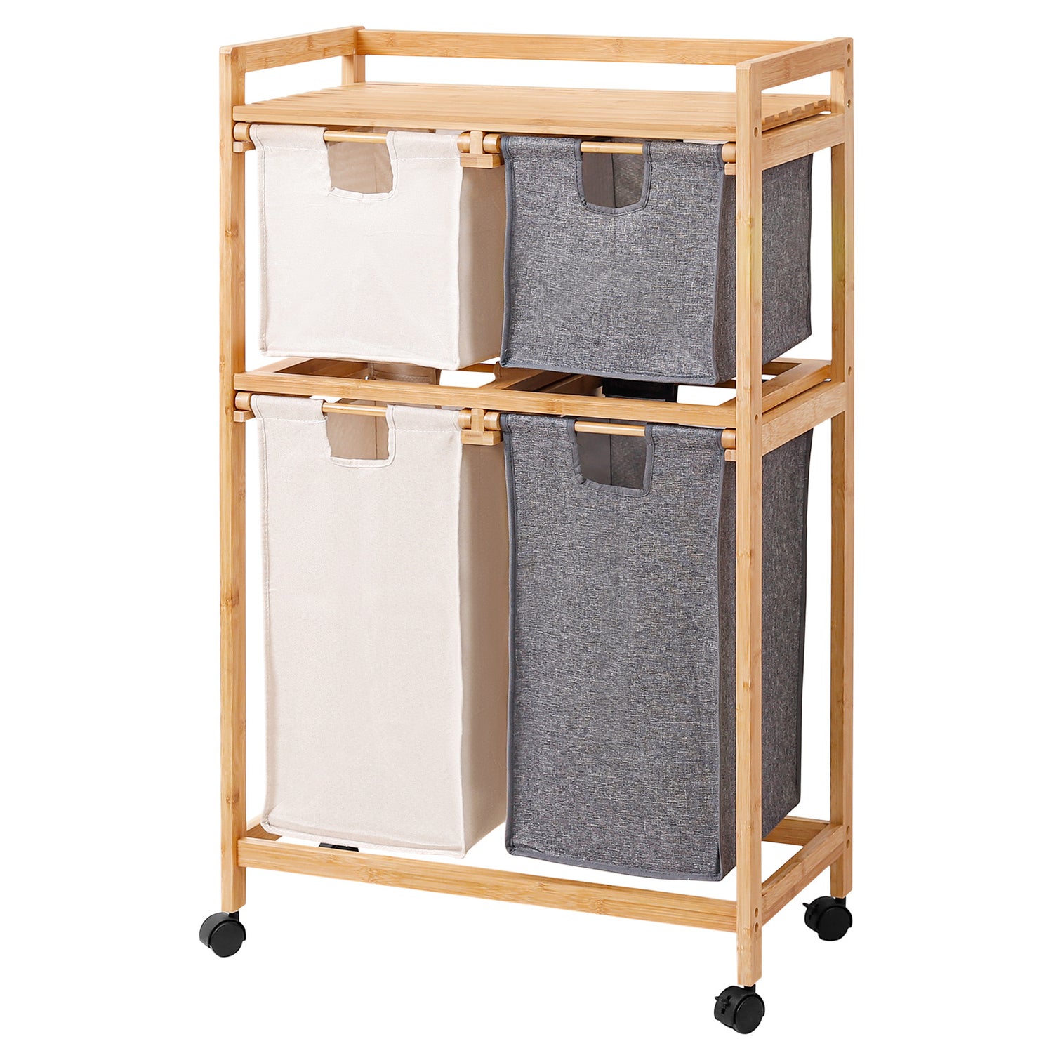 Bamboo laundry cart with 4 removable laundry bags